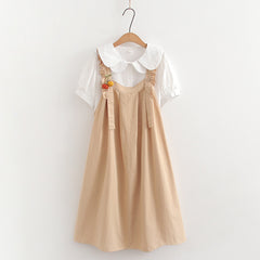 Cute Suspender Dress Loose Shirt Two-piece Set