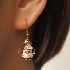 Hamster In My Teapot Earrings Necklace