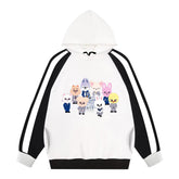 KPOP Cartoon Doll Logo Color Block Hoodie