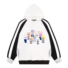 KPOP Cartoon Doll Logo Color Block Hoodie
