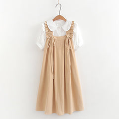 Retro Mori Girls' Loose Ruffled Skirt and Shirt Two-piece Co-ords