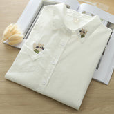 Cat Pocket Embroidered Long-sleeved Women's Shirt