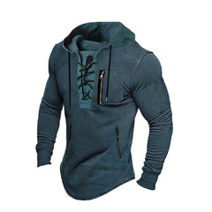 Men's Hooded Lace-up Zipper Pocket Sports Shirt