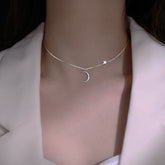 Niche Star and Moon Collarbone Chain Necklace