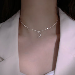 Niche Star and Moon Collarbone Chain Necklace