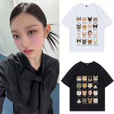 Haerin Same Kitten Print Short-sleeved T-shirt