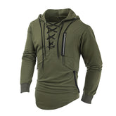 Men's Hooded Lace-up Zipper Pocket Sports Shirt