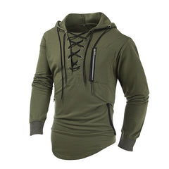 Men's Hooded Lace-up Zipper Pocket Sports Shirt
