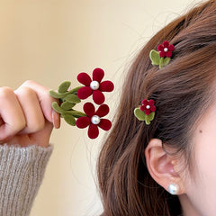 Red Flowers Side Clip Hairpin