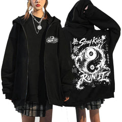 SKZ World Tour Run It Print Zip Up Black Hoodie