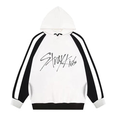 KPOP Logo Print Color Block Hoodie