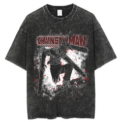 Men's Retro Washed Anime Cotton T-shirt