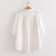 Flowers Embroidery Loose Ladies Cardigan Shirt