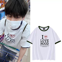 Soobin Same I LOVE HOOD Printed Cotton Top
