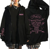 SKZ LOGO Print Black Zipper Hoodie
