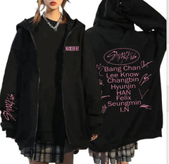 SKZ LOGO Print Black Zipper Hoodie