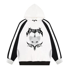 KPOP Cartoon Logo Print Color Block Hoodie
