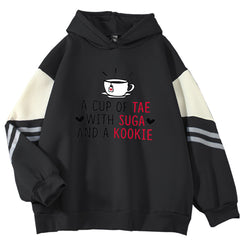 KPOP Letter Printed Color Block Hoodie