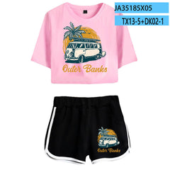 Women's Short-sleeved Crop T-shirt Shorts