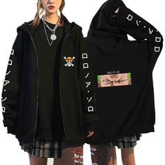 Unisex Straw Hat Logo Printed Fleece Zipper Coat