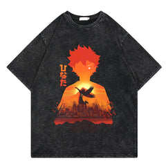 Casual Anime Graphic Washed Cotton T-shirt
