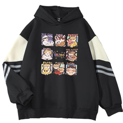 Casual SK Cartoon Color Block Pullover Hoodie