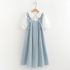 Retro Mori Girls' Loose Ruffled Skirt and Shirt Two-piece Co-ords