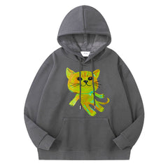 HAERIN Cat Pattern Cotton Sports Pullover Hoodie