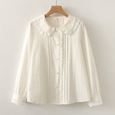 Sweet Lace Collar Long Sleeve Solid Color Shirt