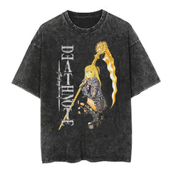 Unisex Anime Pattern Washed Short Sleeve T-Shirt