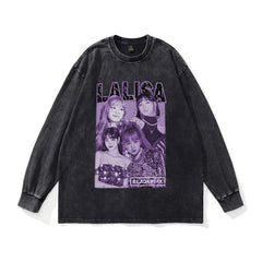 Lisa Printed Loose Washed Crew Neck Sweatshirt
