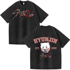 HYUNJIN KPOP Cotton Short-sleeved Washed T-shirt