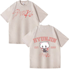 HYUNJIN KPOP Cotton Short-sleeved Washed T-shirt