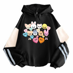 Casual Color Block Kpop Cartoon Hoodie