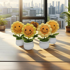 Smiley Sunflower Crochet Ornament