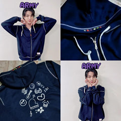 Unisex Trendy Kpop Navy Blue Zipper Hoodie