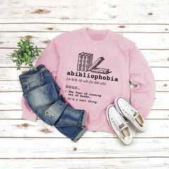 Abibliophobia Print Crew Neck Loose Sweatshirt