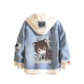 Casual Anime Print Hooded Denim Jacket