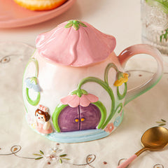 Ceramic Mushroom House Mug with Lid