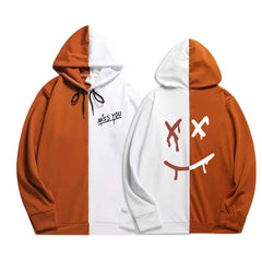 Unisex Miss You Printed Casual Loose Patchwork Hoodie