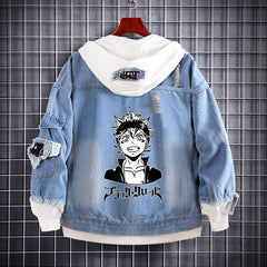 Casual Asta Anime Print Hooded Denim Jacket
