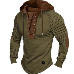 Men's Hooded Solid Color Lace-Up Shirt
