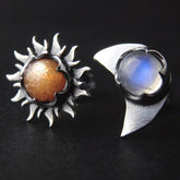Retro Sun Moon Gemstone Earrings