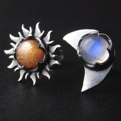 Retro Sun Moon Gemstone Earrings