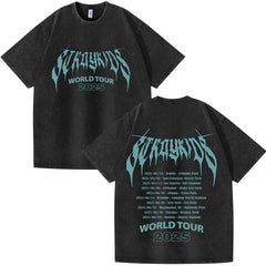 Unisex Kpop Logo Print Short Sleeve Washed T-shirt