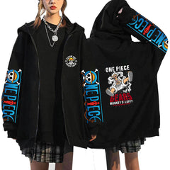 Unisex Luffy Printed Hooded Zipper Jacket