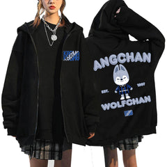 Skz Wolf Chan Bbokari Printed Zipper Hoodie