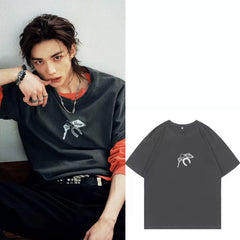 Hyunjin Same Style Cotton Crew Neck T-Shirt