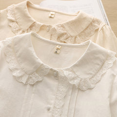 Sweet Lace Collar Long Sleeve Solid Color Shirt