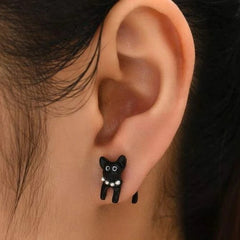Kawaii Black Kitten Cat Stud Earrings 2 Piece Set